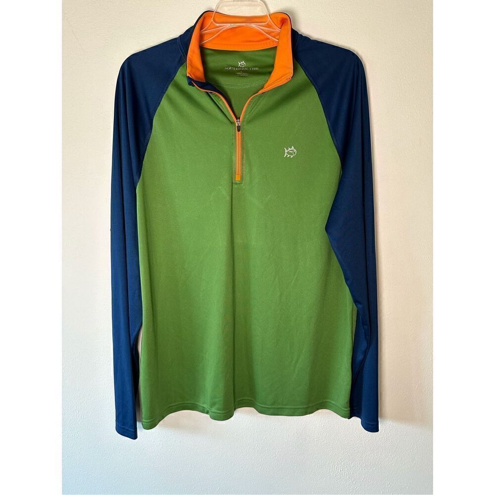 Southern Tide T3 Tide to Trail men’s long sleeve green blue pullover L #7-1439